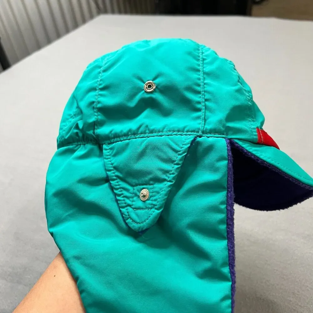 Vintage Columbia Trapper Hat Unisex S/M Teal Purple Fleece Lined Ear Flap Winter